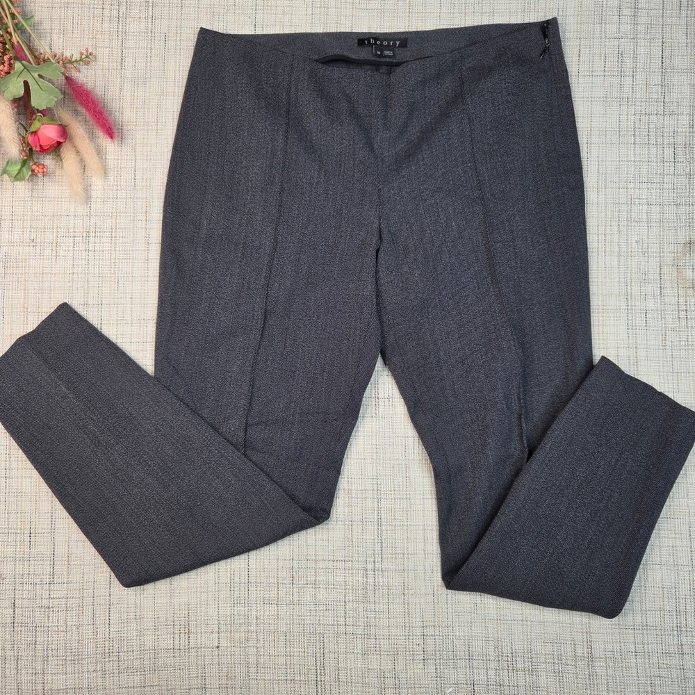 Theory‎ Lisia Operandi Charcoal Grey Wool Blend Slim Side Zip Pants Womens 10